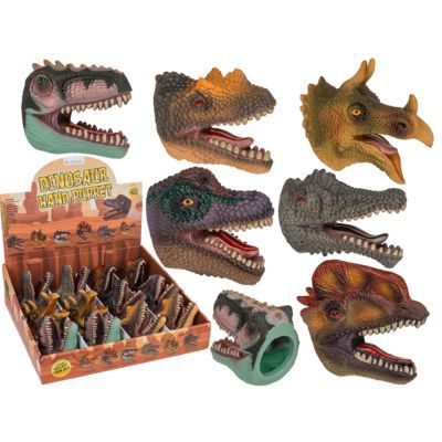 Marioneta de mano, dinosaurio. 10 cm, de vinilo, 6 surtidos, 12 piezas